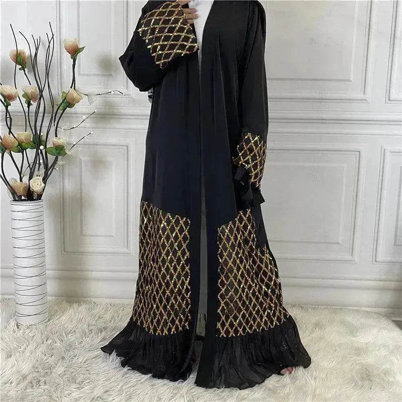 Sequined Embroidered Outerwear Robe  Turkey Arab Dubai Middle East Women's Chiffon Cardigan Abaya Dress