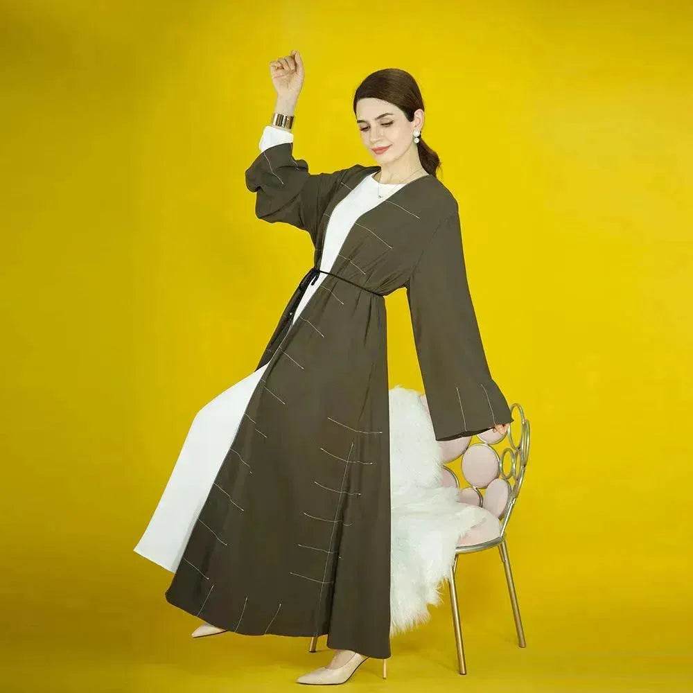 Solid Color Cardigan Abaya Dress Robe for Elegant Arab Dubai Turkey Middle Eastern Women.