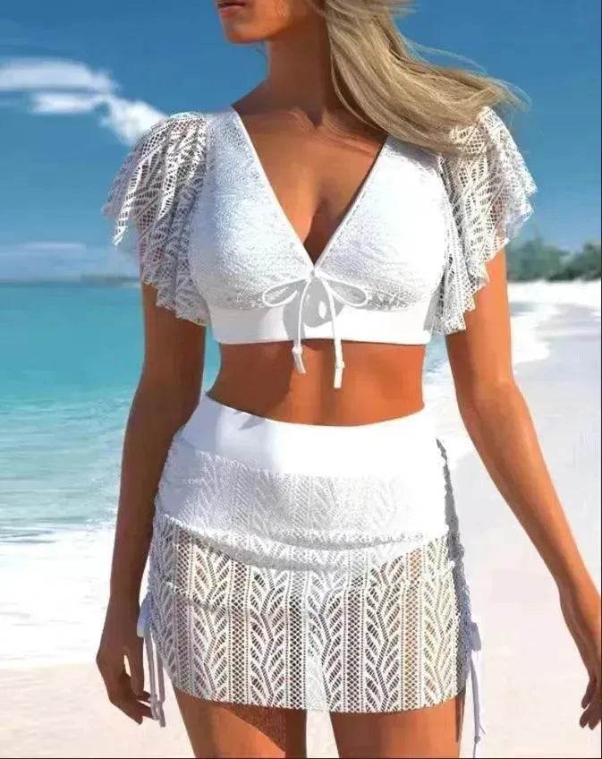 Solid Color Hollow High Waist Charming Split Suit