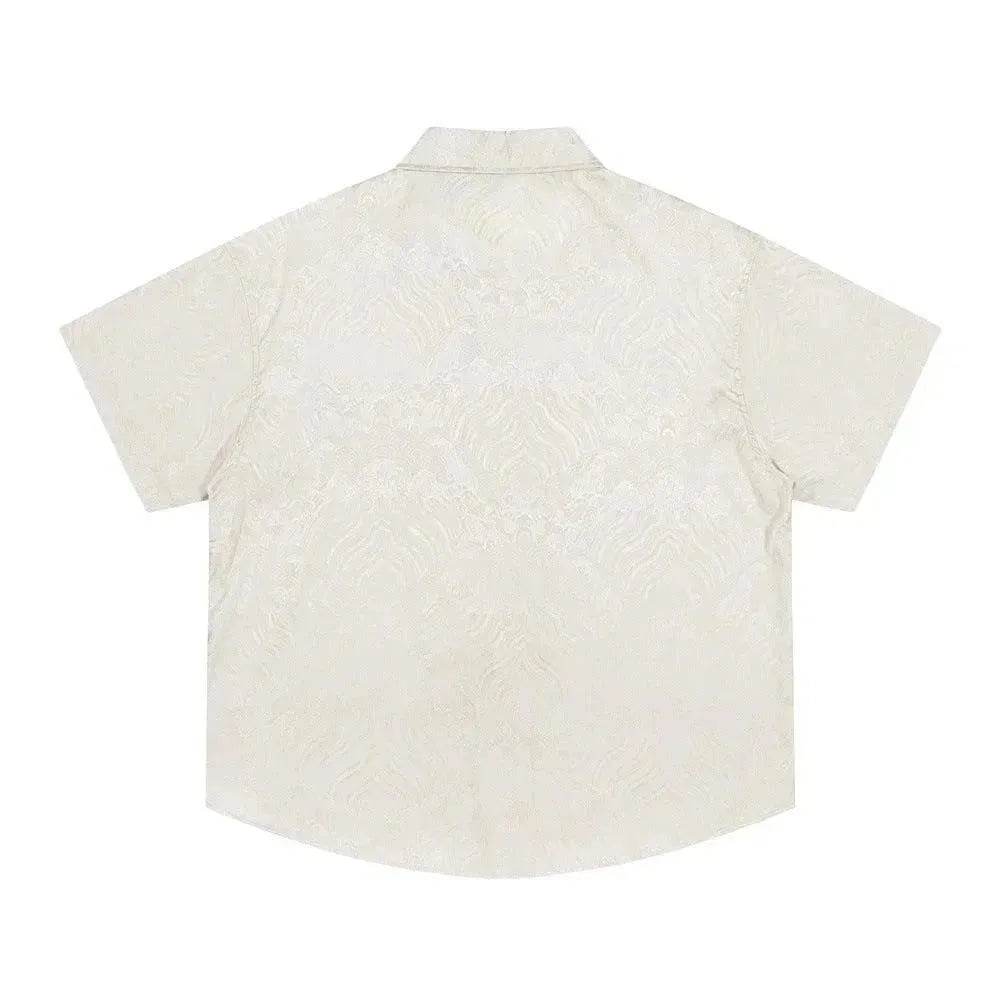 Solid Color Jacquard Floral Short Sleeve Shirt