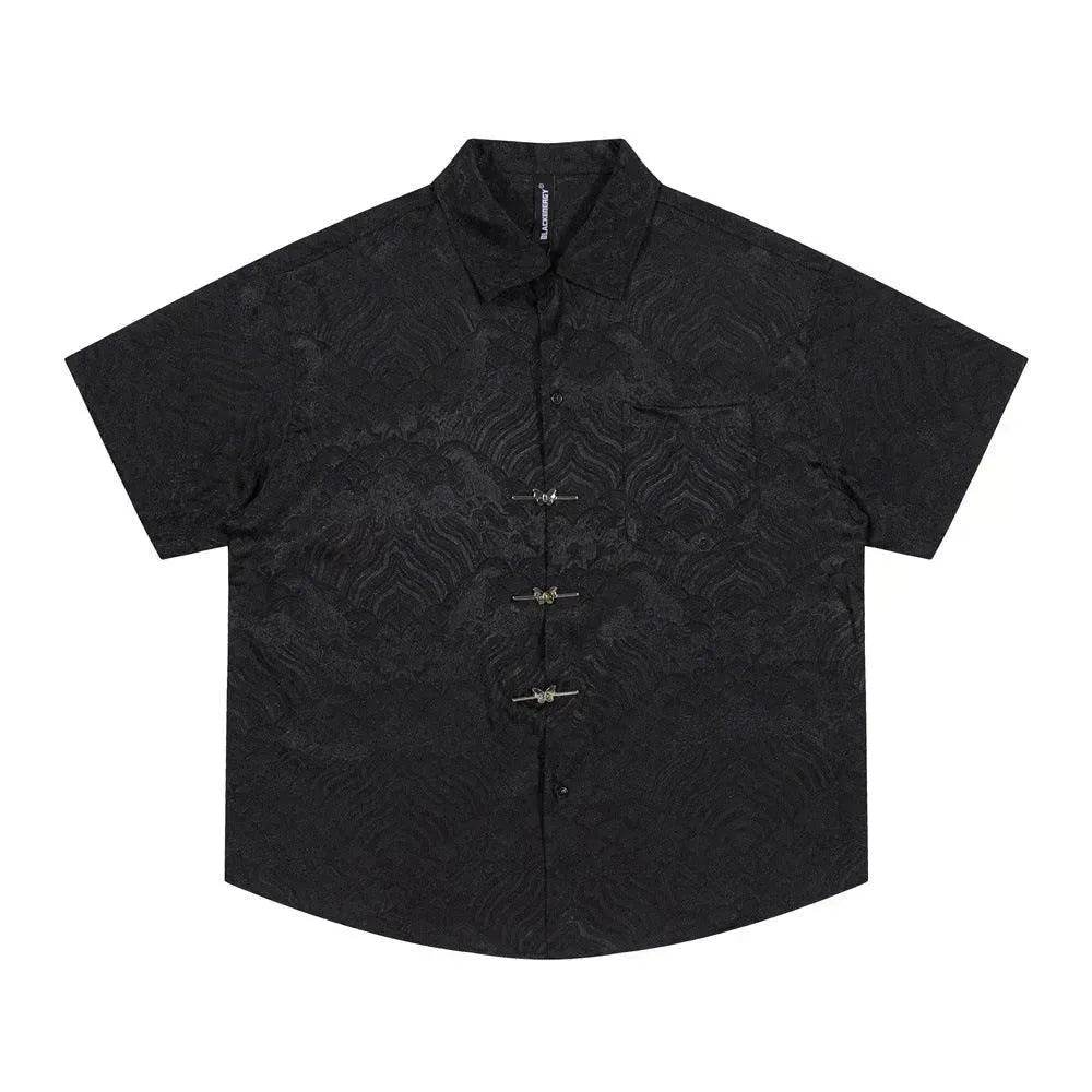 Solid Color Jacquard Floral Short Sleeve Shirt