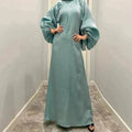 Solid Color Long Sleeve Abaya Dress for Middle East Arab Dubai Turkey Women