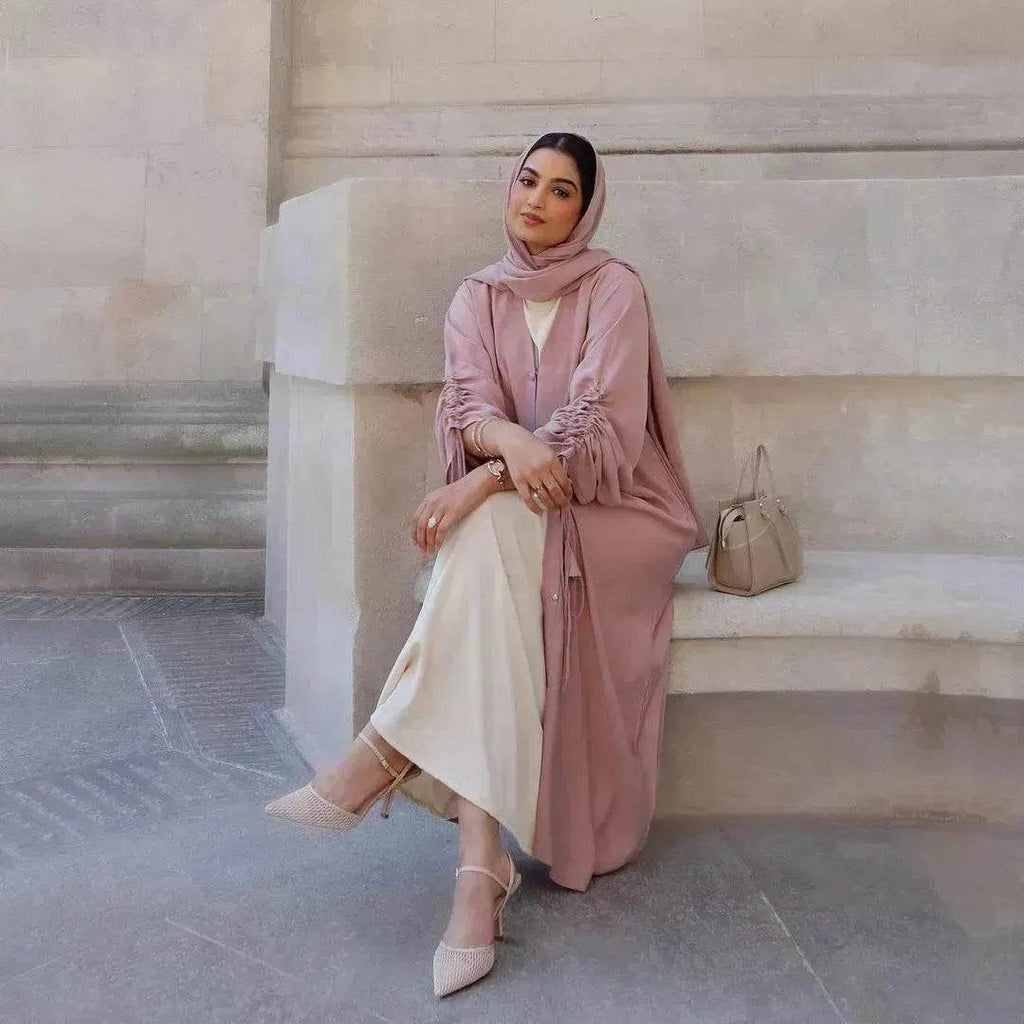 Muslim Dubai Middle East Arab Turkey Stitching Sleeved  Abaya Jacket Dress