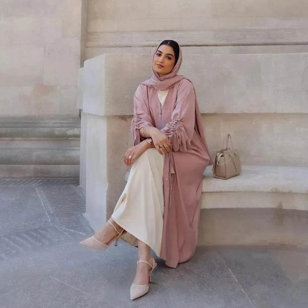Muslim Dubai Middle East Arab Turkey Stitching Sleeved  Abaya Jacket Dress