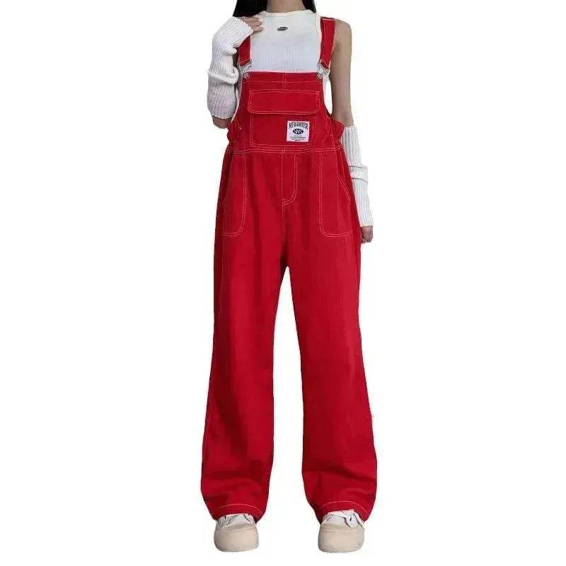 Women's Denim Overall – High Waist Loose Straight Leg Suspender Bib Overall