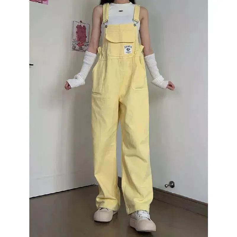 Women's Denim Overall – High Waist Loose Straight Leg Suspender Bib Overall
