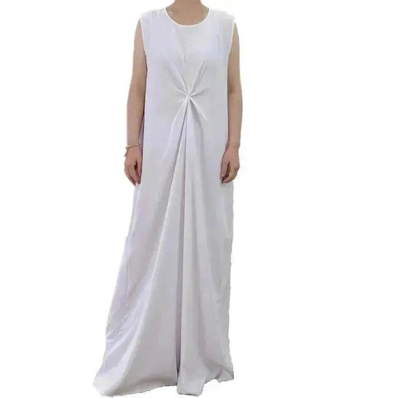 Temperament commute Middle East Arab Dubai Abaya Dress White Sleeveless Pleated Bottoming Vest Lined Dress