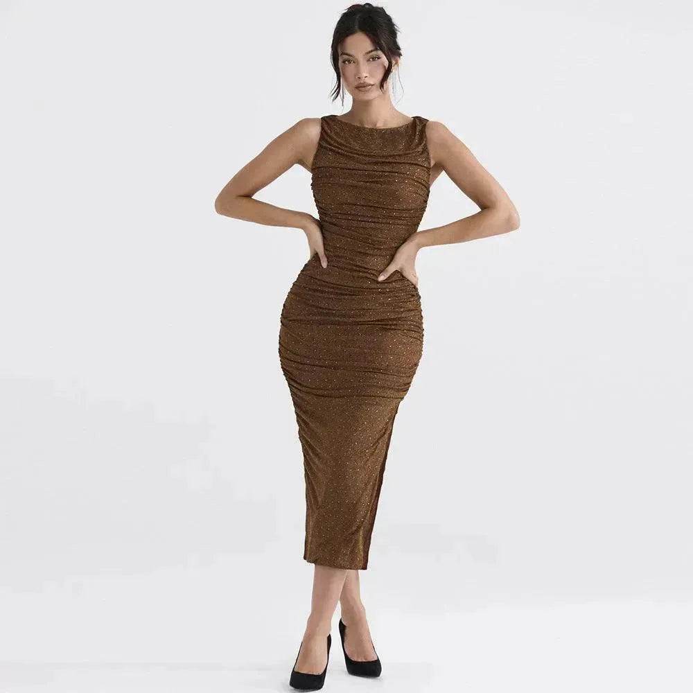Tight Side Slit Pleated Party Party Dress Women