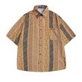 Vertical Stripes Small Floral Short-sleeved Casual Shirt