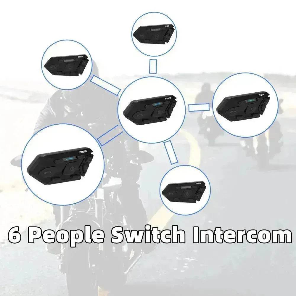 WAYXIN R6s Double Pack Intercom Motorcycle Bluetooth Headsets 1200 m up to 6 Riders with DSP & CVC Noise Reduction Waterproof Hands-Free Function Intercom Communication System
