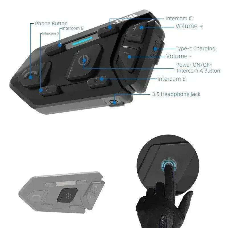WAYXIN R6s Double Pack Intercom Motorcycle Bluetooth Headsets 1200 m up to 6 Riders with DSP & CVC Noise Reduction Waterproof Hands-Free Function Intercom Communication System