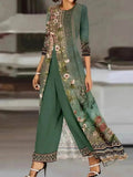 Women Dress Two-piece Emerald Long Style Long Sleeve Printing