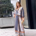 Women's Loose Printed Two-Piece Set – Top & Pants | Blue