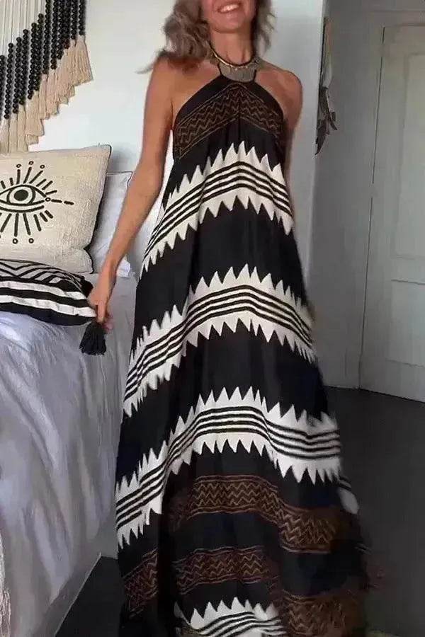 Women's Halterneck Printed Expansion Skirt For Vacation Beach Dress