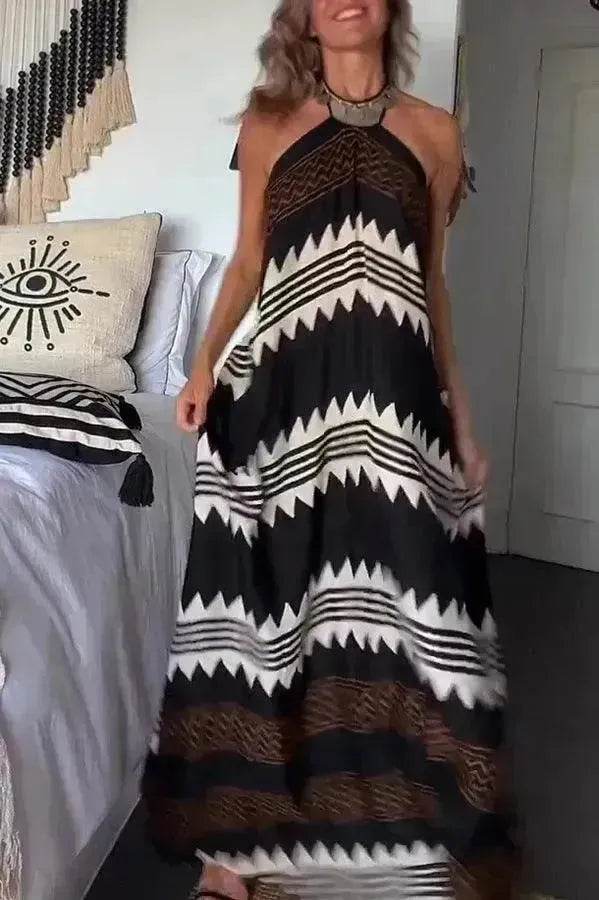 Women's Halterneck Printed Expansion Skirt For Vacation Beach Dress