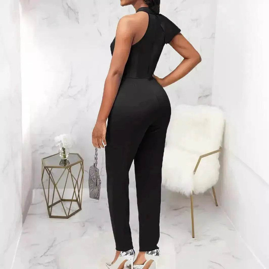 Women's Summer Casual Pure Color Ruffles Sleeveless Jumpsuit