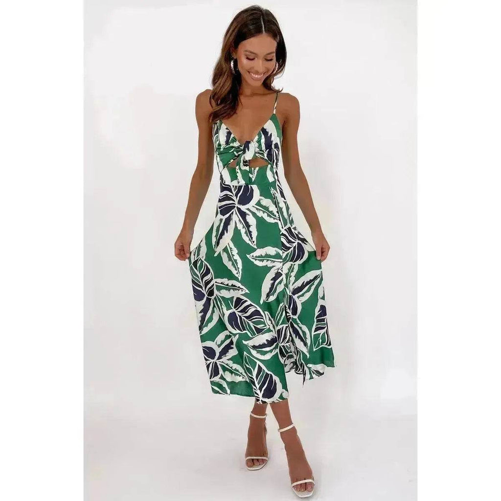Women Sweet Split Sleeveless Floral Midi Dress