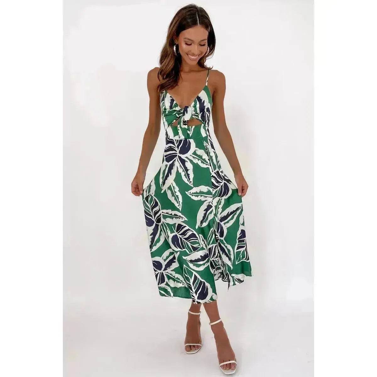 Women Sweet Split Sleeveless Floral Midi Dress