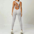 Women's Backless Workout Romper Jumpsuit – Sleeveless Gym Yoga One-Piece V-Back Stretch Sportswear